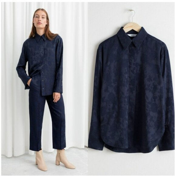 & Other Stories Navy Floral Jacquard Button Down Top Size 2 NWOT - Picture 12 of 12